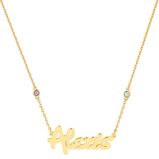 Bold Script Name and Birthstone Necklace