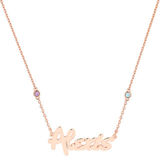 Sterling Silver Bold Script Name and Birthstone Necklace