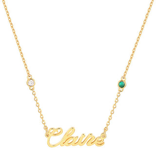 Sterling Silver Petite Script Name and Birthstone Necklace