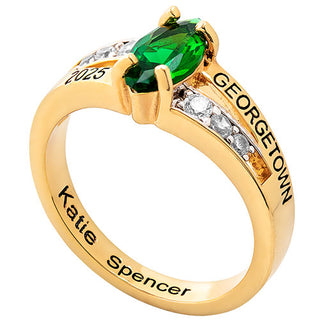 Ladies' 14K Gold Plated Marquise Birthstone with CZ Class Ring