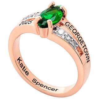 Ladies' 14K Rose Gold Plated Marquise Birthstone with CZ Class Ring