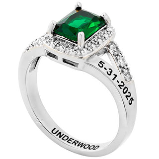 Ladies' Silver Plated Emerald Cut Birthstone with CZ Class Ring