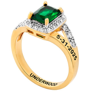 Ladies' 14K Gold Plated Emerald Cut Birthstone with CZ Class Ring