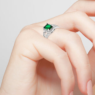 Ladies' Sterling Silver Emerald Cut Birthstone with CZ Class Ring