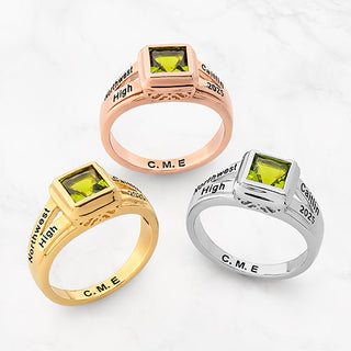 Ladies' Silver Plated Princess Cut Birthstone Class Ring