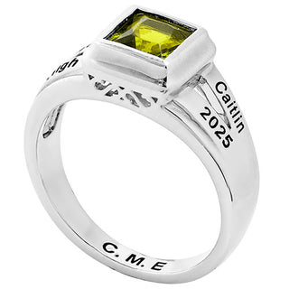 Ladies' Silver Plated Princess Cut Birthstone Class Ring