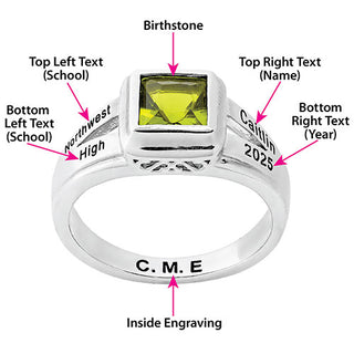 Ladies' Silver Plated Princess Cut Birthstone Class Ring