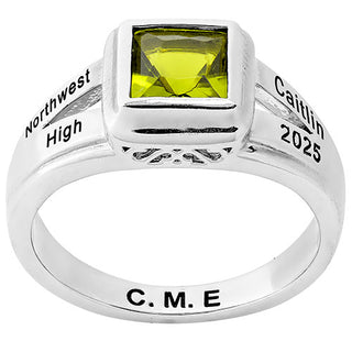 Ladies' Silver Plated Princess Cut Birthstone Class Ring