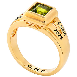 Ladies' 14K Gold Plated Princess Cut Birthstone Class Ring