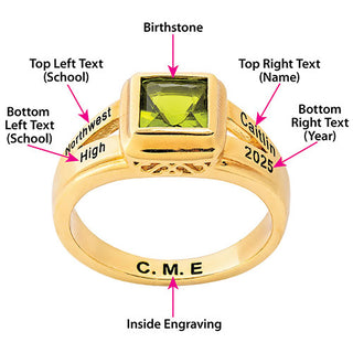 Ladies' 14K Gold Plated Princess Cut Birthstone Class Ring