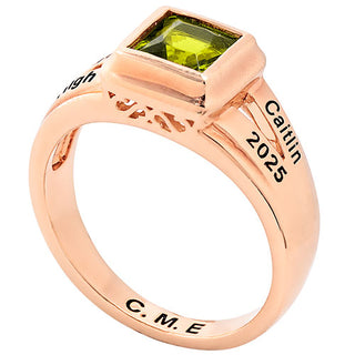 Ladies' 14K Rose Gold Plated Princess Cut Birthstone Class Ring