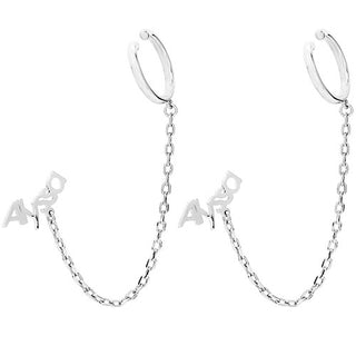 Sterling Silver Personalized Name Crawler Button with Ear Cuff and Chain Earring