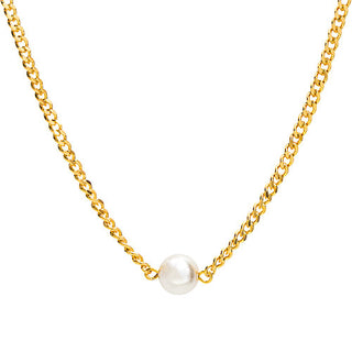 Birthstone Pearl Station Curb Chain Necklace