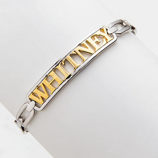 Personalized Plaque Name Frozen Oval Link Chain Cuff Bracelet