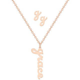 Sterling Silver Lowercase Script Name Necklace and Initial Earring Set