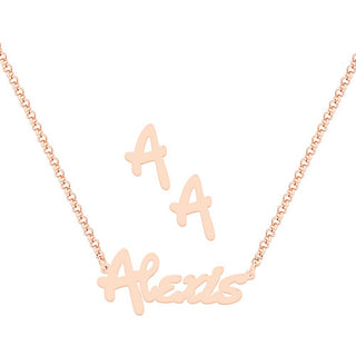 Sterling Silver Bold Script Name Necklace and Initial Earring Set