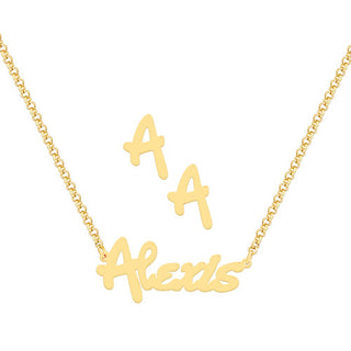 Bold Script Name Necklace and Initial Earring Set