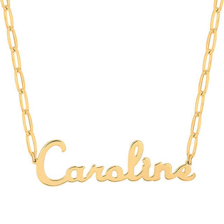 Plated Script Name Paperclip Chain Necklace