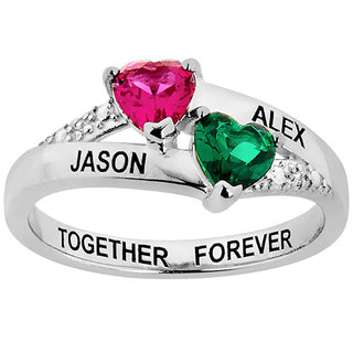 Silver Plated Couple's Birthstone Heart Diamond Accent Ring