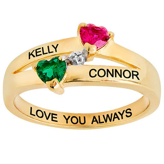 14K Gold over Sterling Couple's Birthstone Heart Diamond Accent Ring