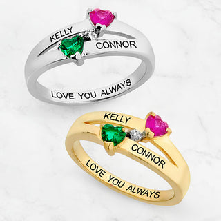 14K Gold Plated Couple's Birthstone Heart Diamond Accent Ring