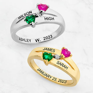 14K Gold Plated Double Birthstone Heart Diamond Accent Class Ring