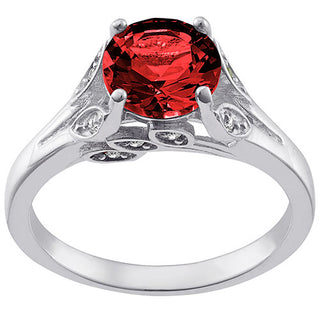 Silver Plated Simulated Garnet with Clear Crystal Leaves Ring