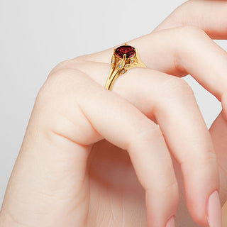 14K Gold Plated Simulated Garnet with Clear Crystal Leaves Ring