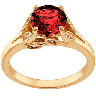 14K Gold Plated Simulated Garnet with Clear Crystal Leaves Ring