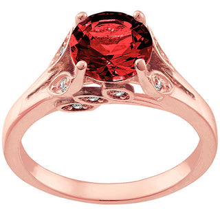 14K Rose Gold Plated Simulated Garnet with Clear Crystal Leaves Ring