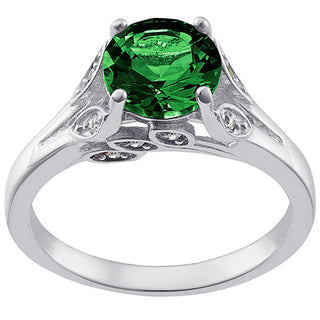 Silver Plated Simulated Emerald with Clear Crystal Leaves Ring