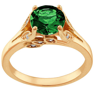 14K Gold Plated Simulated Emerald with Clear Crystal Leaves Ring