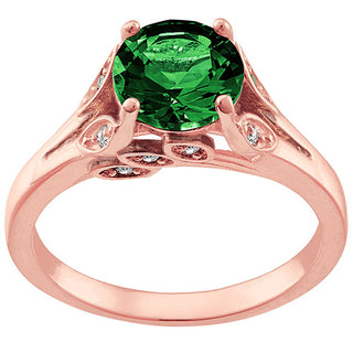 14K Rose Gold Plated Simulated Emerald with Clear Crystal Leaves Ring