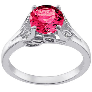 Silver Plated Simulated Ruby with Clear Crystal Leaves Ring