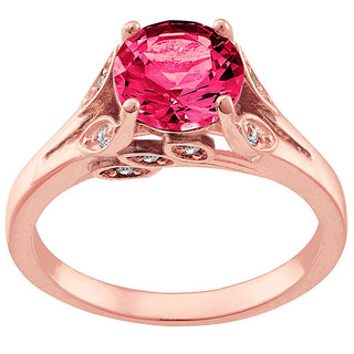 14K Rose Gold Plated Simulated Ruby with Clear Crystal Leaves Ring