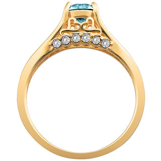 14K Gold Plated Simulated Blue Topaz and Clear Crystal Ring