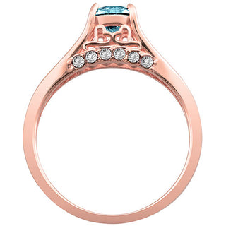 14K Rose Gold Plated Simulated Blue Topaz and Clear Crystal Ring