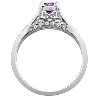 Silver Plated Simulated Amethyst and Clear Crystal Ring