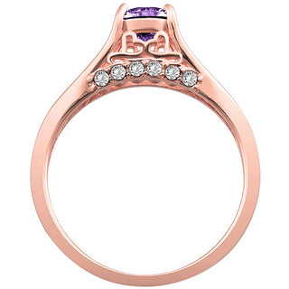 14K Rose Gold Plated Simulated Amethyst and Clear Crystal Ring