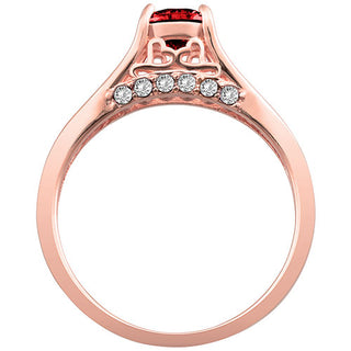 14K Rose Gold Plated Simulated Garnet and Clear Crystal Ring