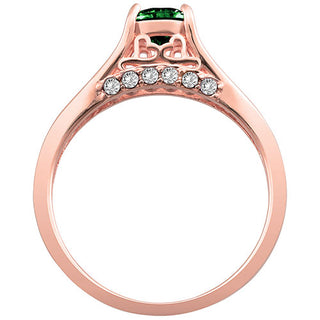 14K Rose Gold Plated Simulated Emerald and Clear Crystal Ring