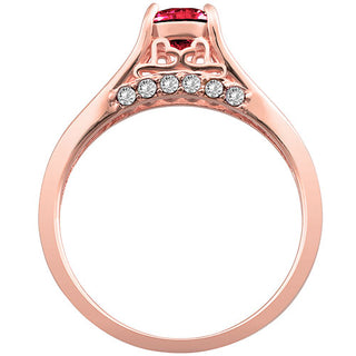 14K Rose Gold Plated Simulated Ruby and Clear Crystal Ring