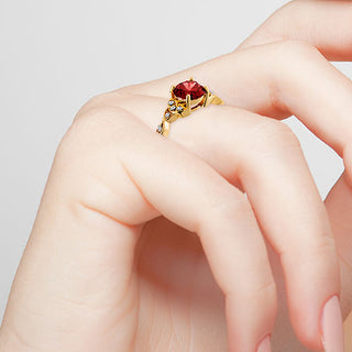 14K Gold Plated Simulated Garnet and Clear Crystal Trinity Knot Ring