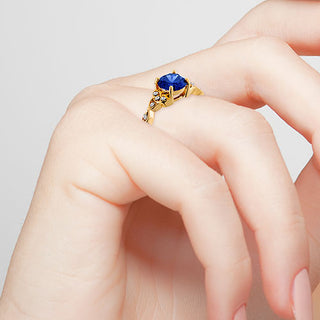 14K Gold Plated Simulated Sapphire and Clear Crystal Trinity Knot Ring