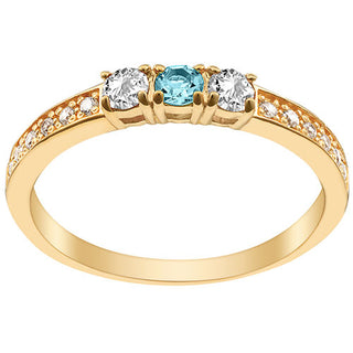 14K Gold Plated Simulated Blue Topaz and Clear Crystal 3-Stone Ring