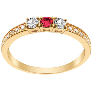 14K Gold Plated Simulated Ruby and Clear Crystal 3-Stone Ring