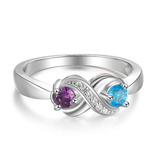 Sterling Silver Engraved Double Birthstone Infinity CZ Ring