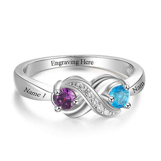 Sterling Silver Engraved Double Birthstone Infinity CZ Ring