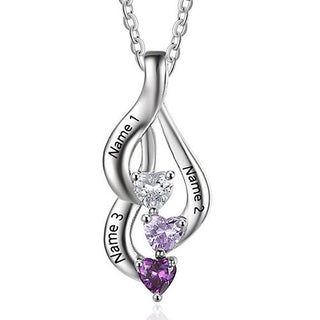 Sterling Silver Cascading Engraved Heart Birthtone Necklace