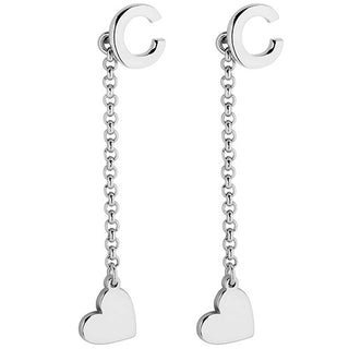 Initial Earring with Heart Dangle Button Drop Earrings